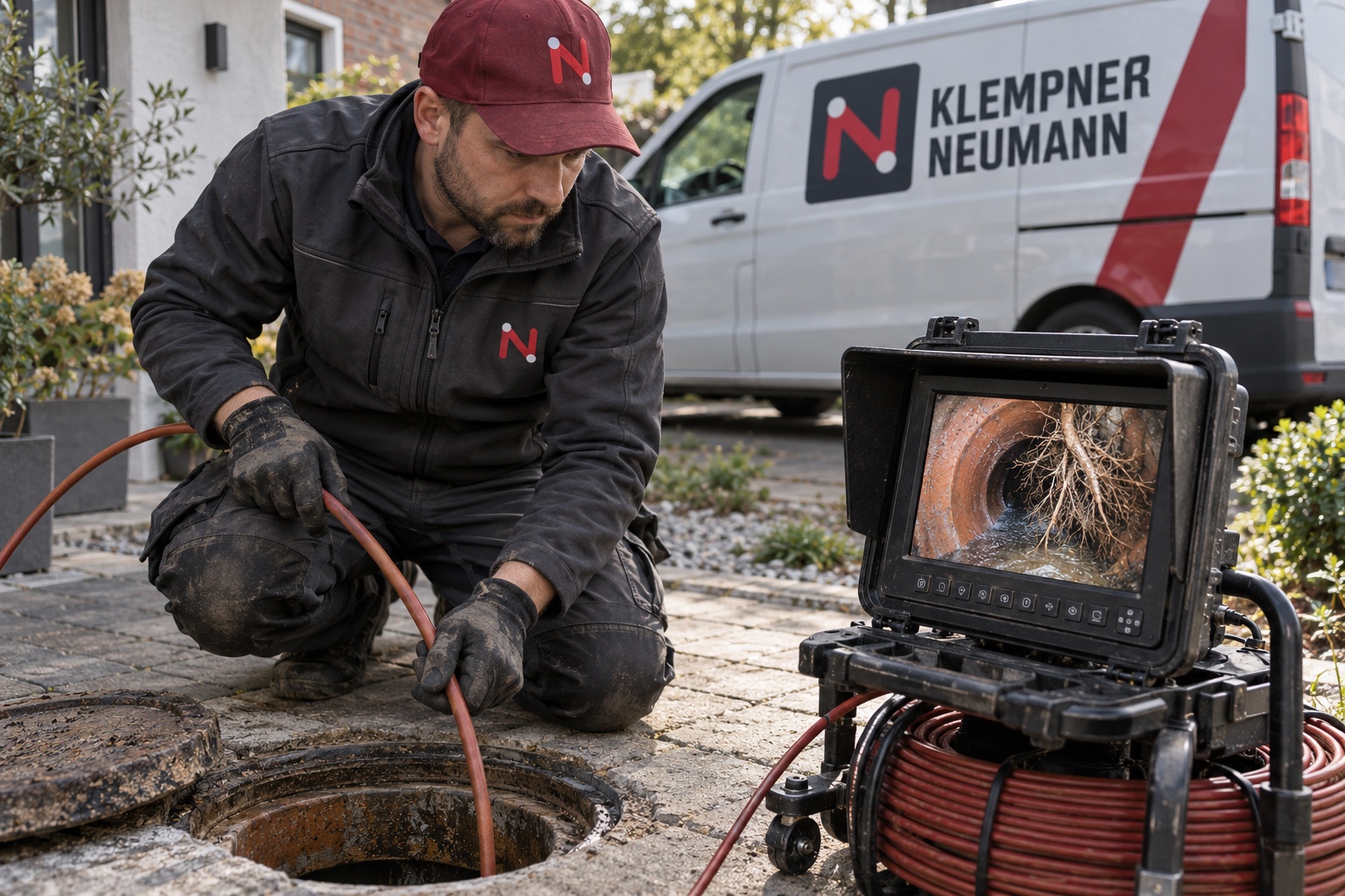 Kamerabefahrung der Grundleitung über den Revisionsschacht